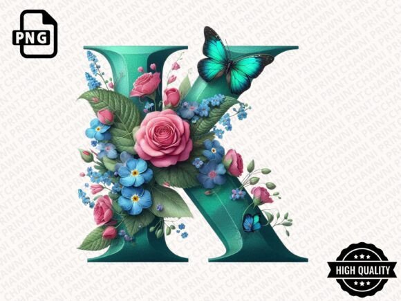 Roses & Butterflies Alphabet Clipart PNG: Elegant Floral Letters