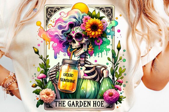 The Garden Hoe Tarot Card PNG: Sassy Skeleton Summer Clipart