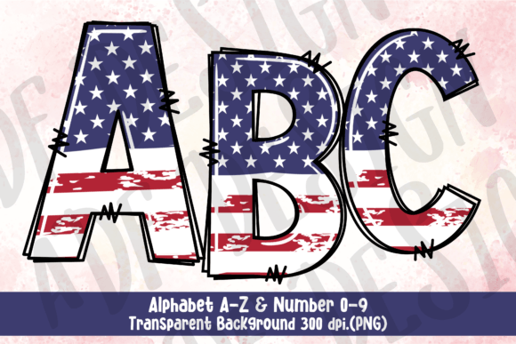 USA Flag Doodle Alphabet Letters for Creative Projects